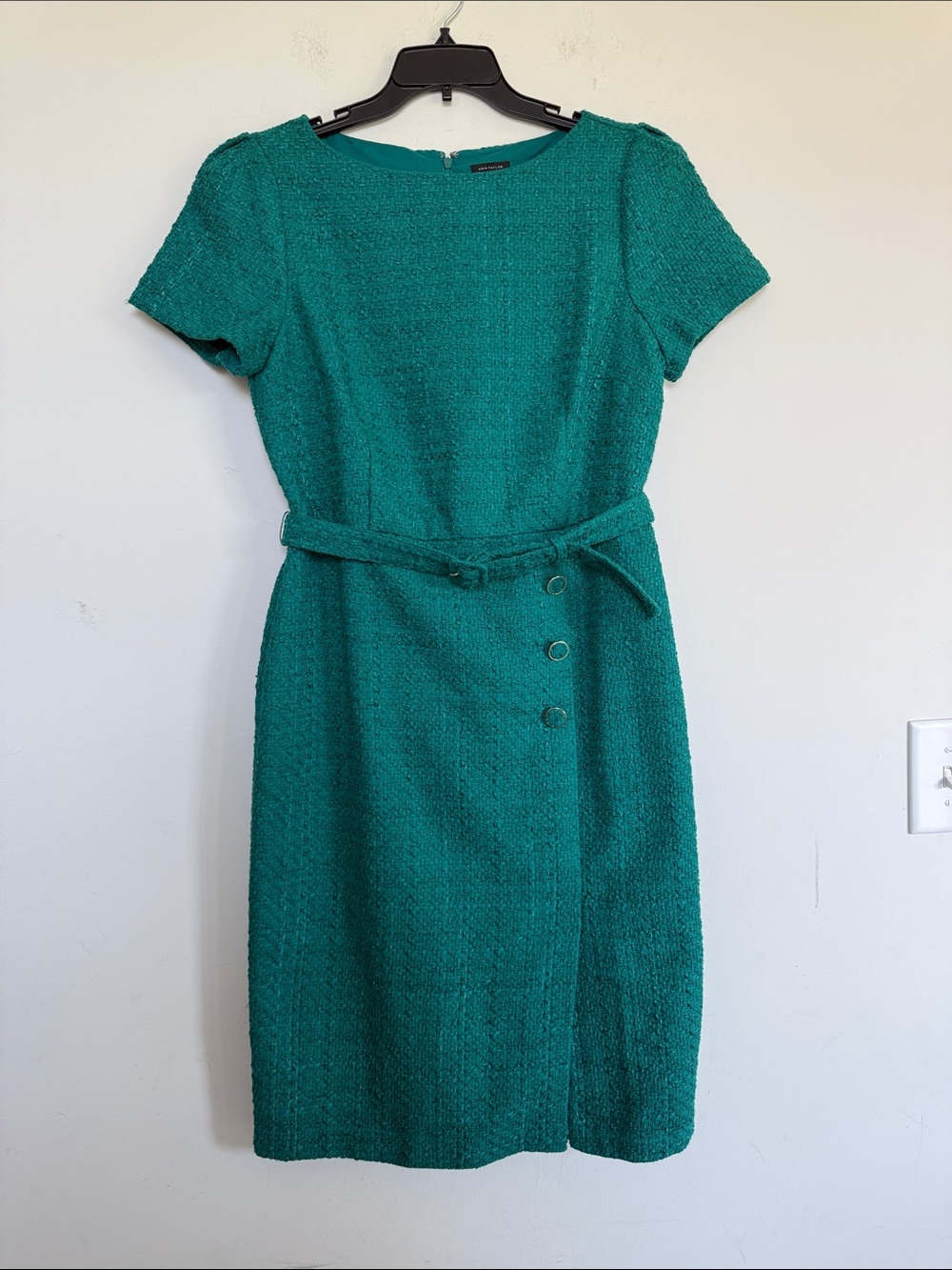 Ann Taylor Teal Short Sleeve Belted Sheath Dress
